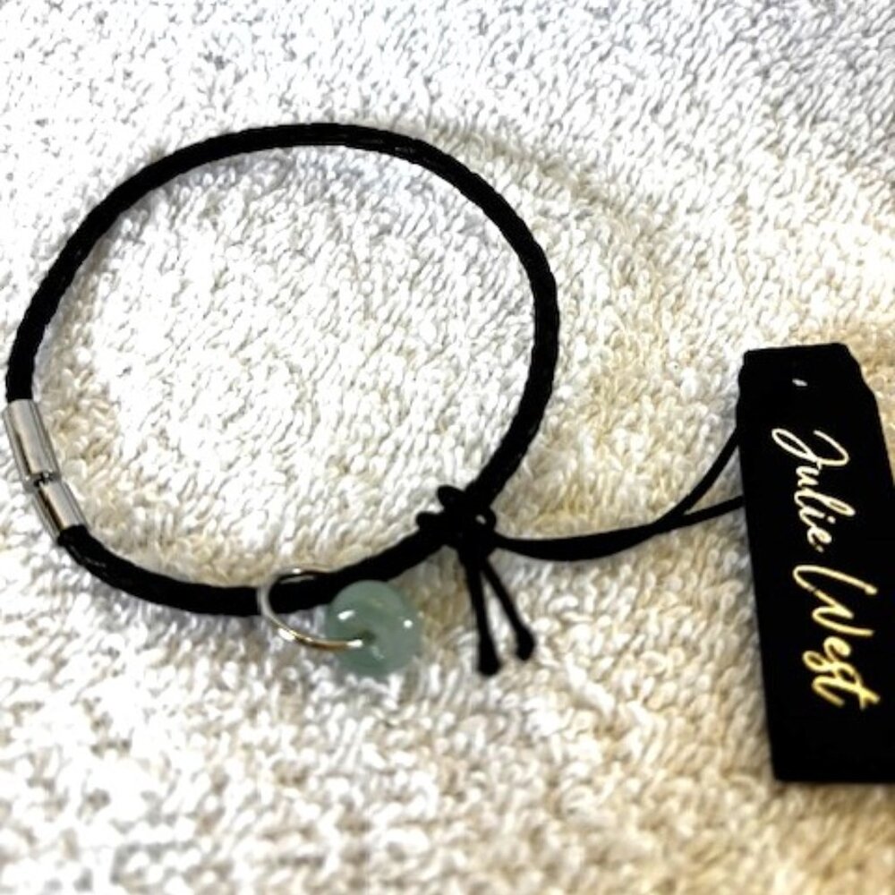 Julie West leather cord bracelet with silver clasp and green aventurine NWT